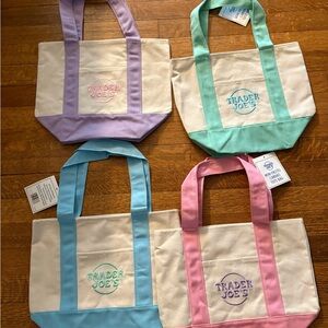 Trader Joe’s Canvas Tote Bag Set - Purple, Blue, Green, Pink Mini